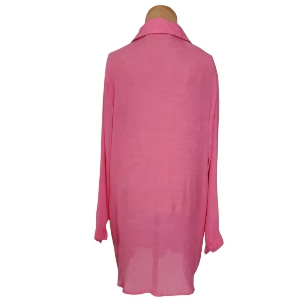 Breezy Lane Pink Sheer Beach Cover Up Tunic XL Lightweight Button Down - Picture 2 of 6